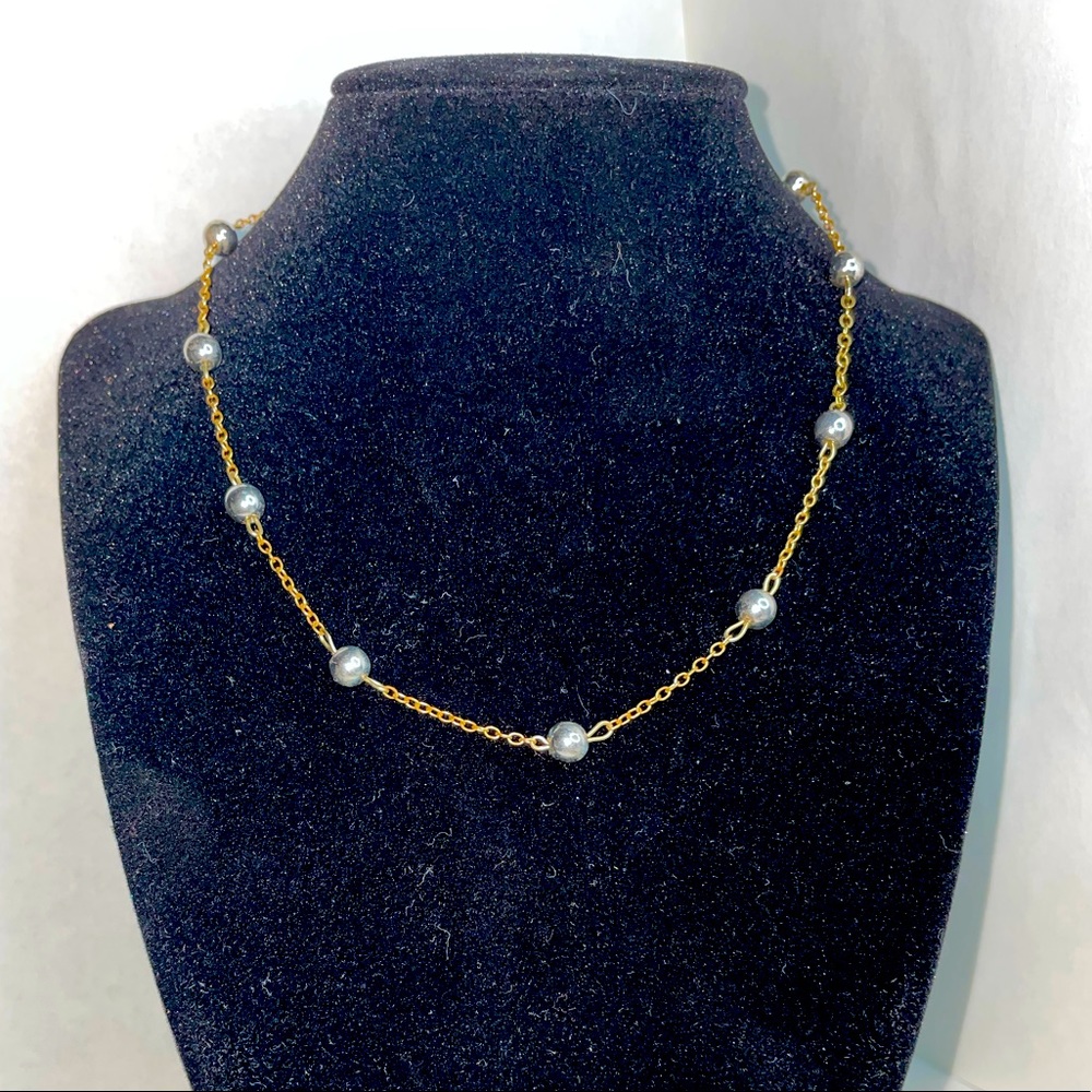 Vintage Gold Necklace with Silver Beads